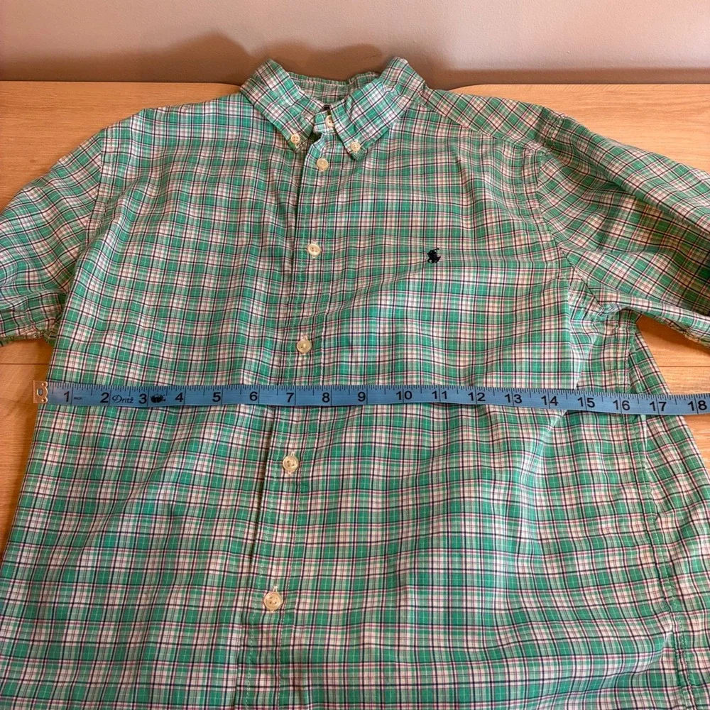 Ralph Lauren Boys XL 18-20 Green Plaid Button Down Shirt Long Sleeve Cotton
